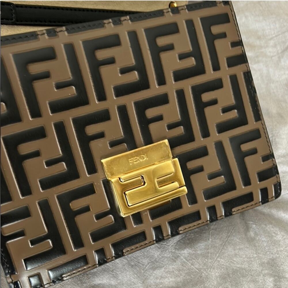 Fendi Small Kan U Ff Pattern Shoulder Bag In Brown chain strap - Picture 4 of 9